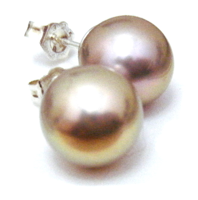 Beige Pink 9.5mm Round Pearl Stud Earrings